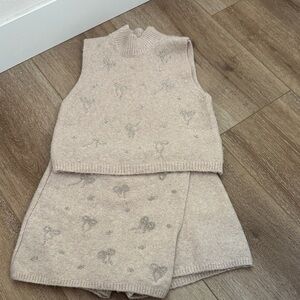 Zara Beige Knit Sleeveless Top and Skort Set